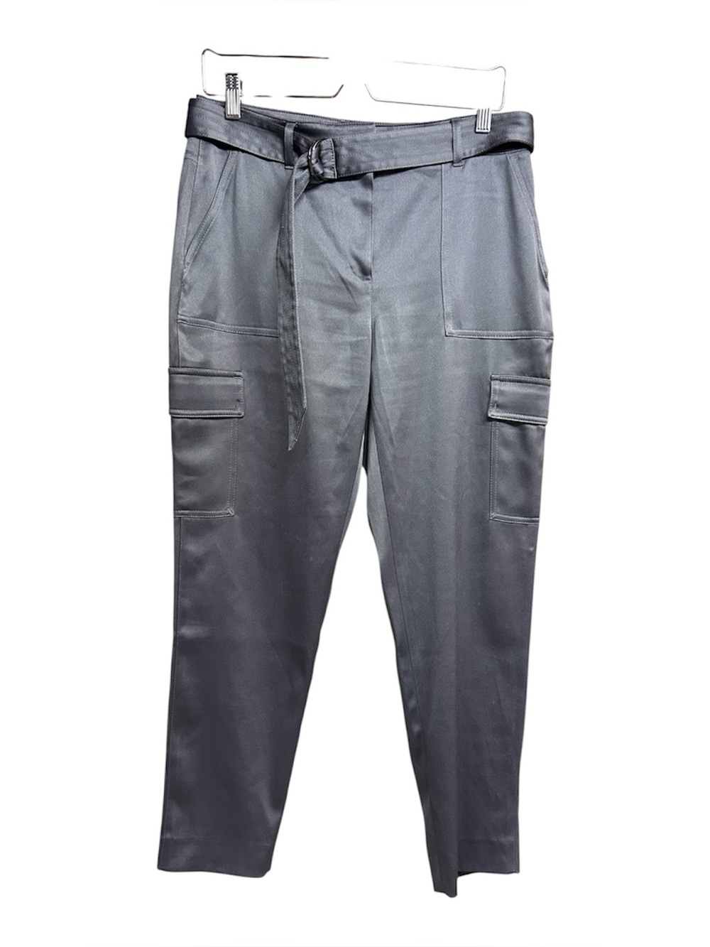 White House Black Market “The Tapered Ankle” Metallic Gray Belted Trouser Pants